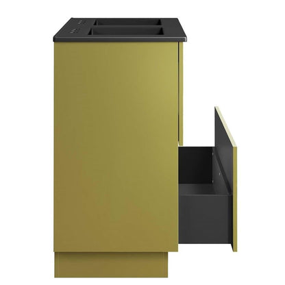 Modway Quantum Modern 48" Double Sink Bathroom Vanity in Black Gold with Ceramic Sink Basin and Storage Drawer