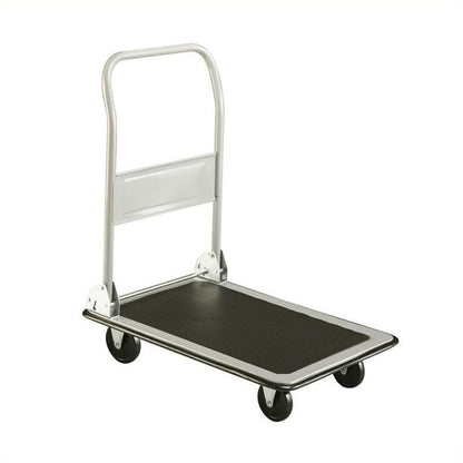 Pemberly Row Large Platform Truck, Steel Frame, Light Gray Finish, 24"w x 36"d x 34"h, 500 lbs Weight Capacity, Anti-Skid Mat, Foldable Handle, Rubber Wheels, Durable Warehouse or Office Utility Cart