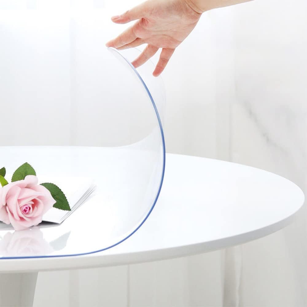 2Pcs 22 Inch PVC Tablecloth Round Clear Plastic Dining Table Protector Cover Waterproof Easy Clean Transparent Desktop