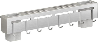Wall Mount Utensil Holder - 15.7'' Stainless Steel Kitchen Rack with Knife Holder, Towel Bar, and Hooks