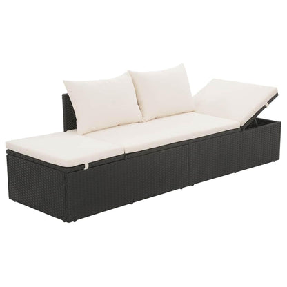 HGKMBRY Outdoor Lounge Bed with Removable Cushion Covers in Black PE Rattan, Black and Cream Design, 76.8 x 23.6 Inches with Multi-Position Backrest