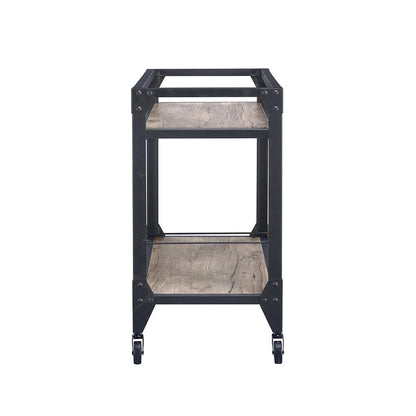 Qwtrvlizi Rustic Oak and Charcoal 2-Shelf Serving Cart