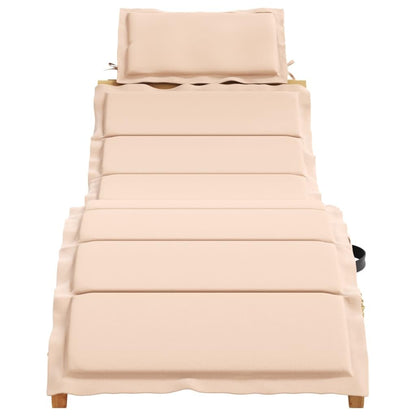 Yisssmeng Solid Acacia Wood Sun Lounger with Thick Padded Beige Cushion, Foldable Outdoor Patio Lounge Chair for Poolside Garden and Balcony, Slatted Design Wood Chaise Daybed