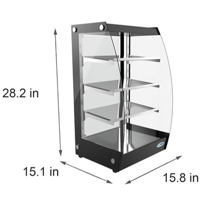 Pemberly Row 4-Tier LED Bakery Display Case, Glass/Stainless Steel, Black Finish, 28.2 in H x 15.1 in W x 15.8 in D, Adjustable Shelves, Self-Service Pastry Case for Cupcakes, Cookies, Cakes