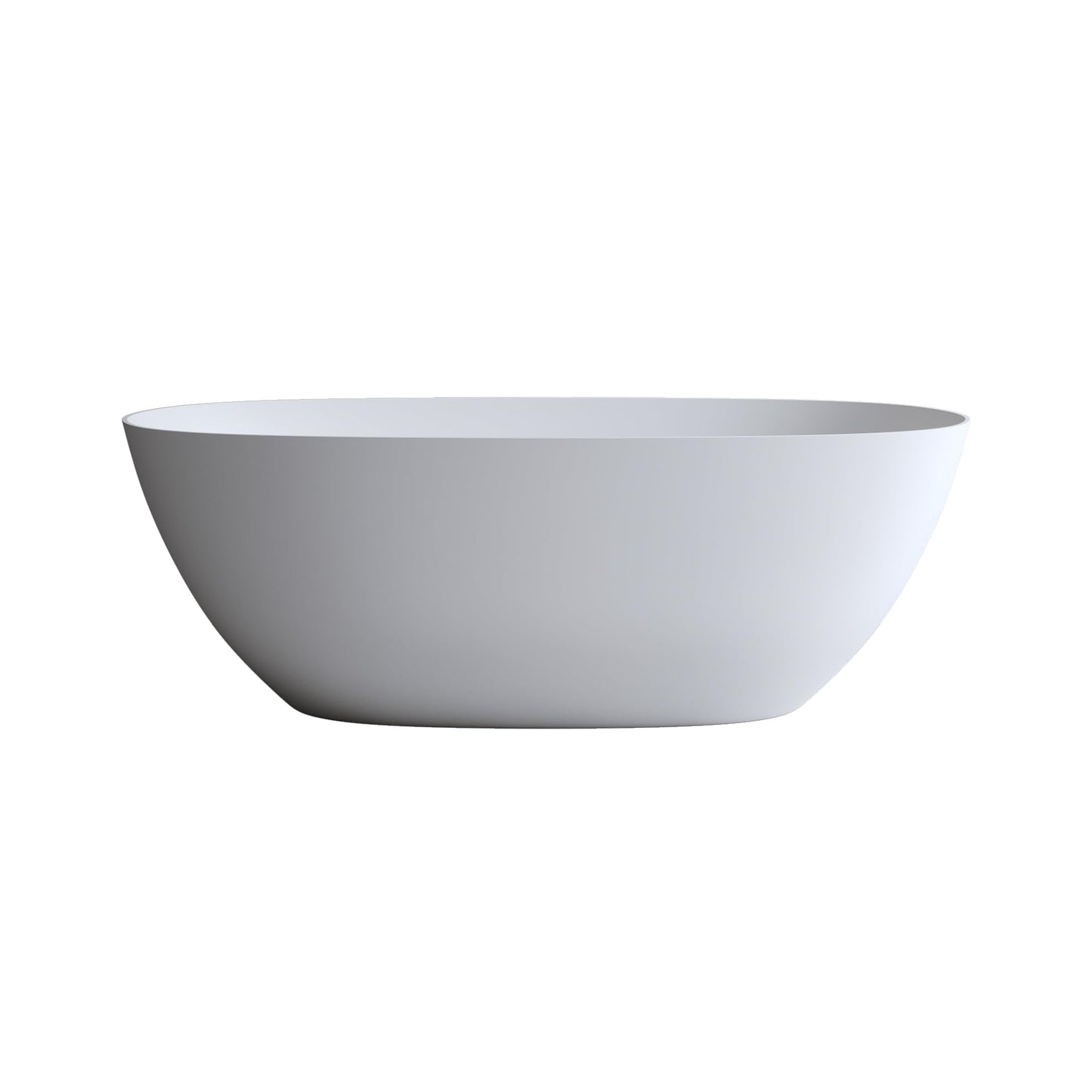 GDFStudio 69" Solid Surface Freestanding Bathtub, Matte White Stone Resin Soaking Tub with Overflow and Pop-Up Drain, Thick Edge Oval Stand Alone Deep Soaker Tub for Modern Bathroom Spa Relaxation