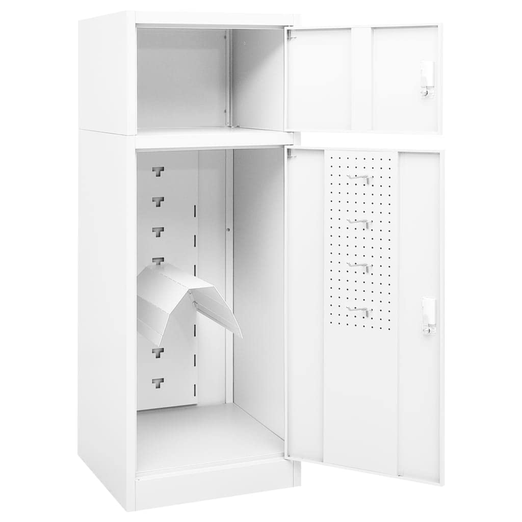 Makastle Freestanding Saddle Rack Stand Saddle Cabinet with Compartments and Lockable Doors, Indoor Home Living Room Saddle Locker Storage Tack Locker Furniture, White 20.9"x20.9"x55.1" Steel