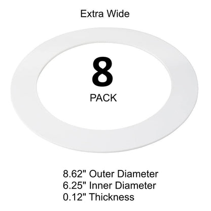 8 Pack Gloss White Goof Trim Ring for 8" Inch Recessed Can Lighting Down Light, Outer Diameter 8.6 Inches, Inner Diameter 6.2 Inches