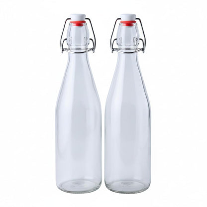 FastRack Swing Top Glass Bottles 16 oz (500ml) – 2 Pack | Clear Flip Top Bottles with Airtight Lids | Reusable Glass Containers for Olive Oil, Vinegar, Kombucha, Beer & Fermentation