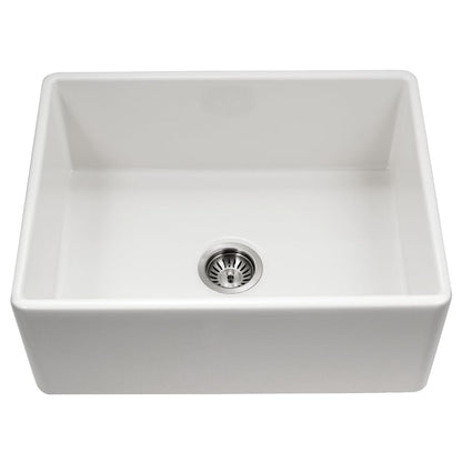 Houzer PTS-2600 WH Platus 26 Inch Fireclay Apron Front Kitchen Sink, Farmhouse Style, Single Bowl, Non Porous Surface Impervious to Cracks and Chips, White