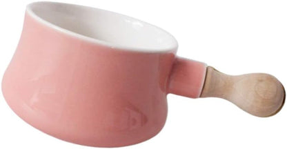 Cabilock Enamel Mini Saucepan with Wooden Handle | Non-Stick Ceramic Butter Warmer Frying Pan 380ML