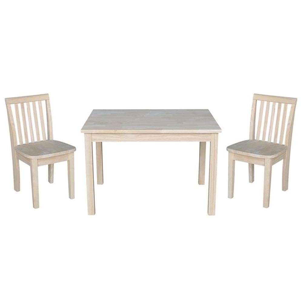 International Concepts Table With 2 Mission Juvenile Chairs, Unfinished