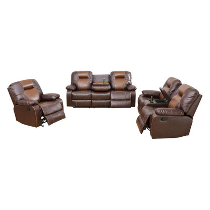 UOCFYK Manual Breathing Leather Recliner Sofa, Leather Recliner Couch, Comfortable Wide Lazy Leather Sofa for Living Room (Brown, 3-Piece)