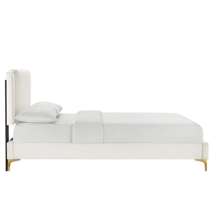 Modway Zahra Channel Tufted Performance Velvet Twin Platform Bed in White