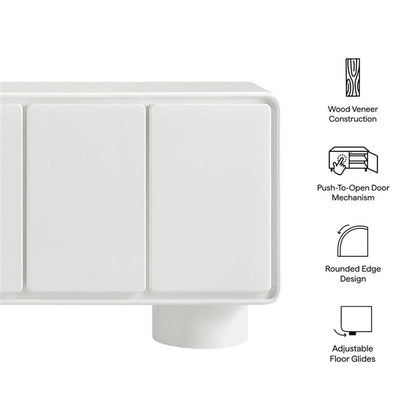 Modway Lumo Modern Sculptural 4 Door Accent Cabinet in White – Rounded Edge Media Storage Console for Living Room or Entryway – 63 Inch Contemporary Sideboard with Concealed Storage
