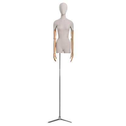 CZCZC Countertop Premium Mannequin with Metal Stand,Linen Female Mannequin,Adjustable Dress Mannequin,Flexible Form Mannequin Torso Wooden Arm Display