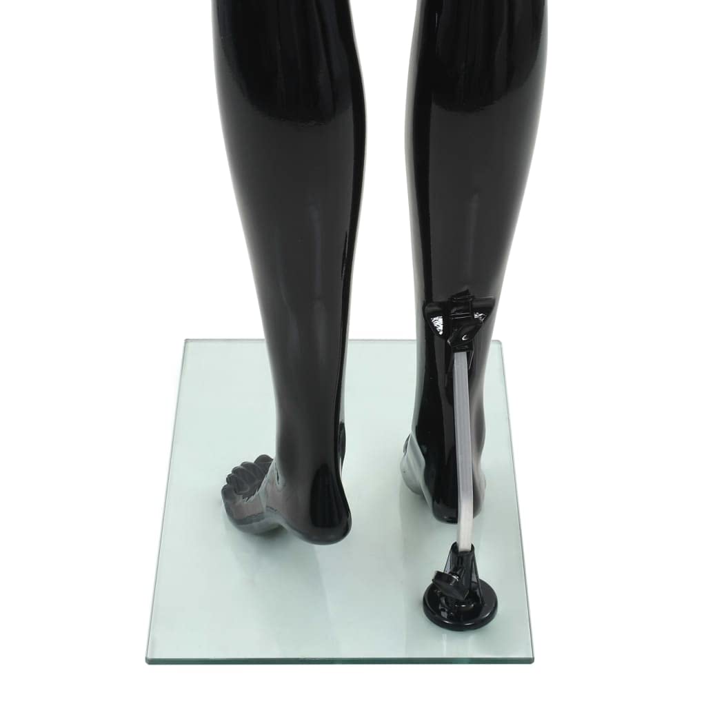Full Body Female Mannequin, Glossy Black Retail Display Form for Clothing, Wigs, and Shoes, Adjustable Poseable Parts with Sturdy Glass Base, 68.9 Inch