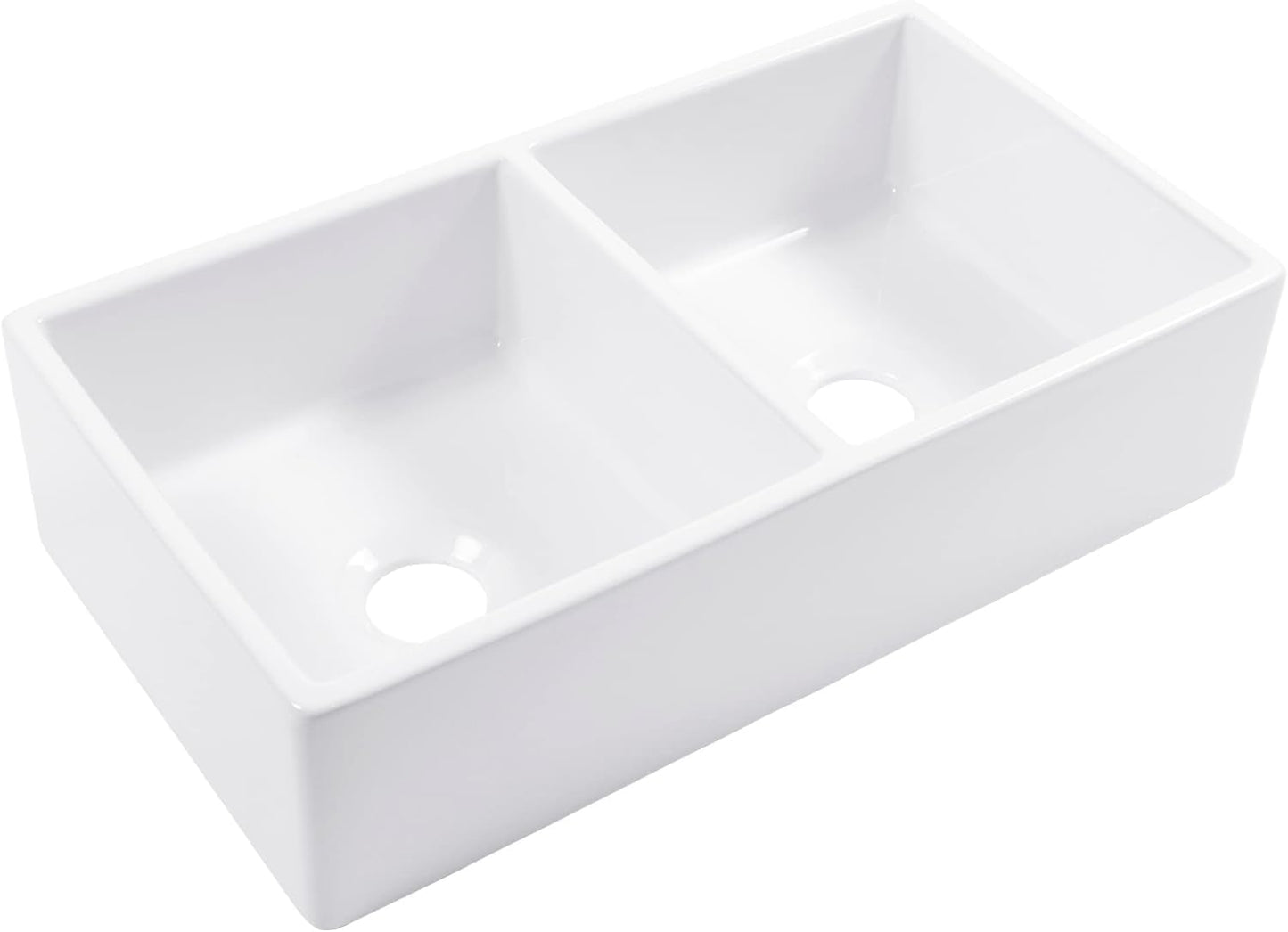 Sinkology Turner 33 Inch Fireclay Farmhouse Apron Front Double Bowl Kitchen Sink - White, Handcrafted with SureFire Chip-Resistant Glaze, Sinkology Everyday Warranty, 33 x 18 in, Fits 36" Cabinet