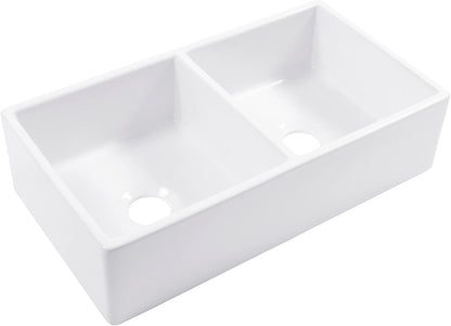 Sinkology Turner 33 Inch Fireclay Farmhouse Apron Front Double Bowl Kitchen Sink - White, Handcrafted with SureFire Chip-Resistant Glaze, Sinkology Everyday Warranty, 33 x 18 in, Fits 36" Cabinet