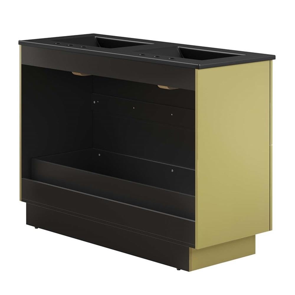 Modway Quantum Modern 48" Double Sink Bathroom Vanity in Black Gold with Ceramic Sink Basin and Storage Drawer
