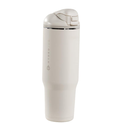HydroJug Ease2o Water Bottle with Straw & Chug Lid, Stainless Steel, Vented Cap to Help Reduce Pressure, Water-Level Window, Cup Holder Friendly, Non-Slip Base – 32oz, Linen