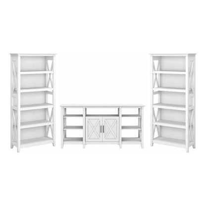 Bush Home Key West Tall TV Stand with Set of 2 Bookcases in Pure White Oak, Farmhouse Entertainment Center for 65 Inch Television