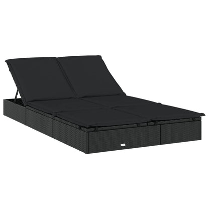 Yisssmeng 2-Person Sunbed with Cushions, Double PE Rattan Chaise Lounge with Adjustable Backrest, Modern 2-Person Reclining Daybed for Outdoor Garden, Poolside and Patio, Black