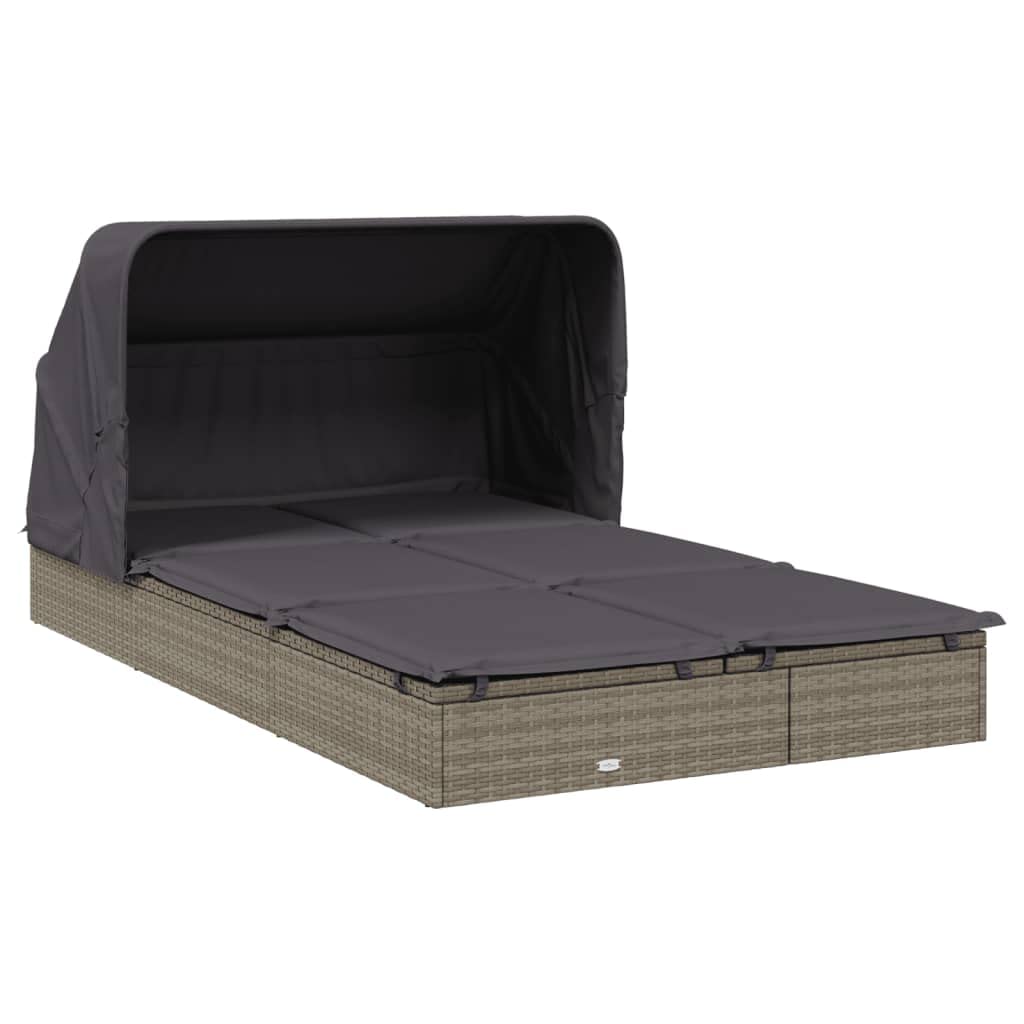 CongVVFV Grey PE Rattan Sunbed with Powder-Coated Steel Frame Double Foldable Adjustable Armrests Weather-Resistant Cushions Modern Outdoor Furniture for Patio Garden Balcony Lounging