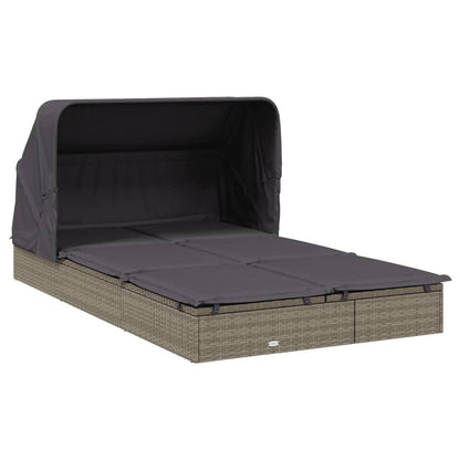 GFMGUEMV Foldable Outdoor Sunbed with Adjustable Armrests and Weather-Resistant Cushions for Two Persons, Modern Grey Patio Lounger