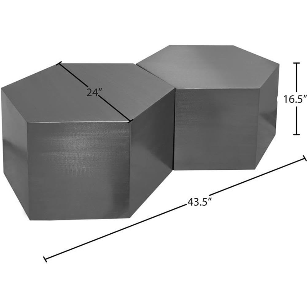 Meridian Furniture 293-CT-2PC Hexagon Collection Modern | Contemporary Modular Durable Metal Coffee Table, Brushed Chrome, 43.5" W x 24" D x 16.5" H