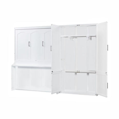Ball & Cast Queen Size Murphy Bed Wall Bed with Built-in Wardrobe Storage and Hydraulic Lift System,Wood Hideaway Cabinet Platform Bedframe w/Slat Support,can be Folded,for Small Room,Dorms,White