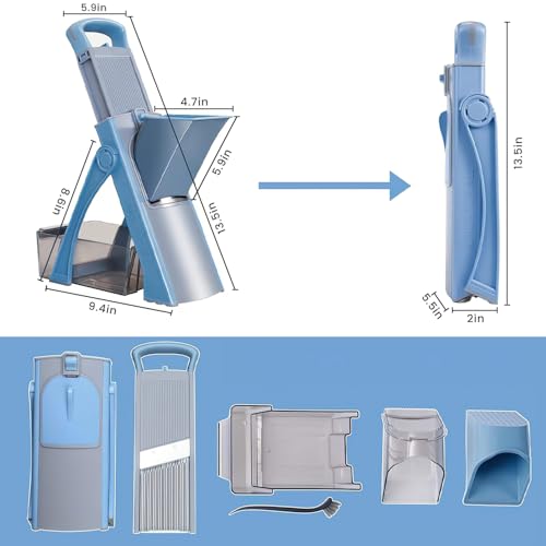 Professional Mandoline Slicer with Safe Guard, 6-in-1 Vegetable Chopper & Potato Slicer for Kitchen, Effortless Food Slicer for Salads, Fries, and Meal Prep (Blue)