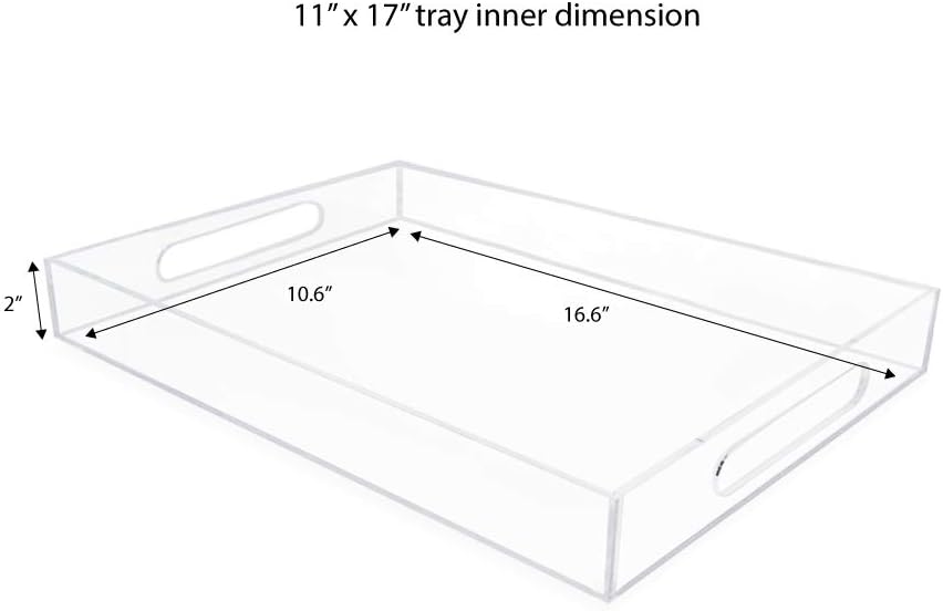 Isaac Jacobs Clear Acrylic Serving Tray (11x17) with Cutout Handles, Spill-Proof, Stackable Organizer