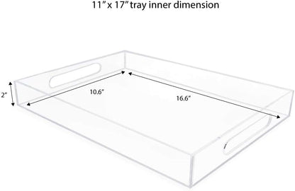 Isaac Jacobs Clear Acrylic Serving Tray (11x17) with Cutout Handles, Spill-Proof, Stackable Organizer