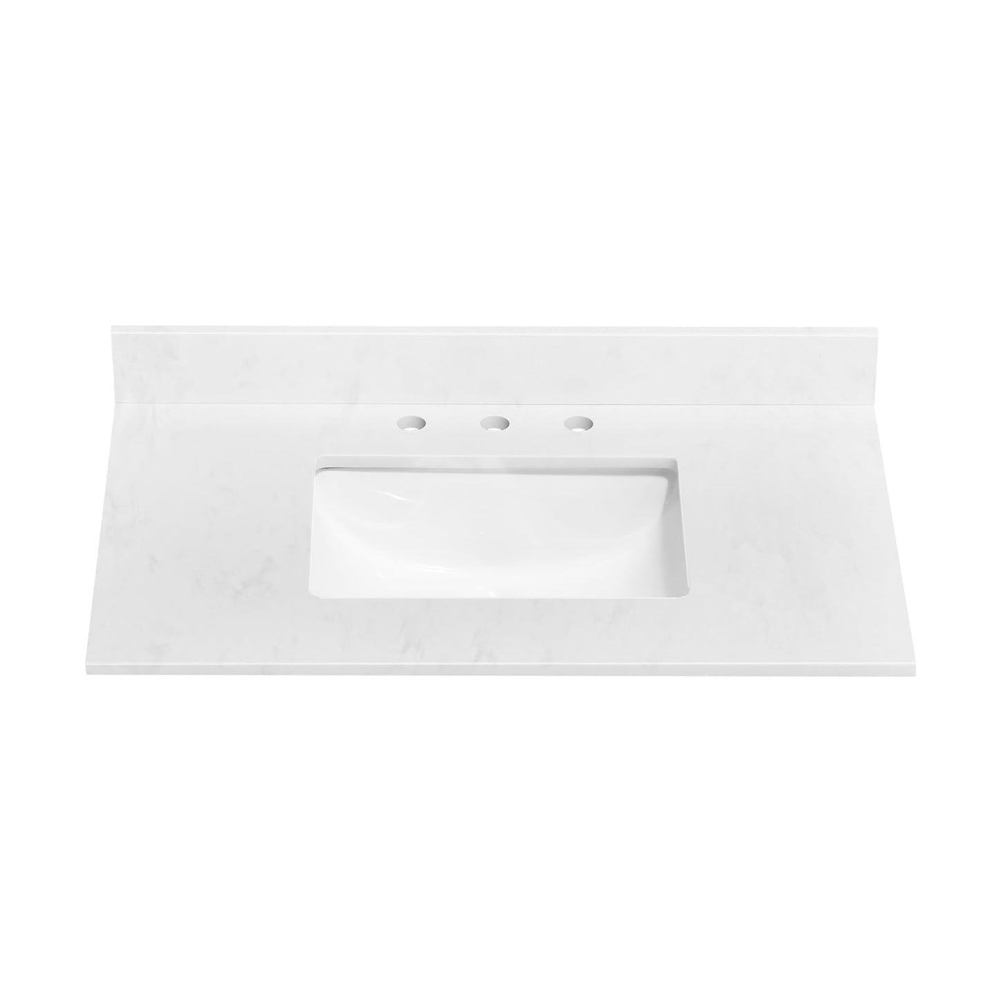 36"x22" Vanity Top with Sink, Quartz Bathroom Vanity Top with Rectangular Undermount Middle Ceramic Sink with 8 Inch Faucet Holes, Spread with One 4" Height Backsplash in Cirrus White