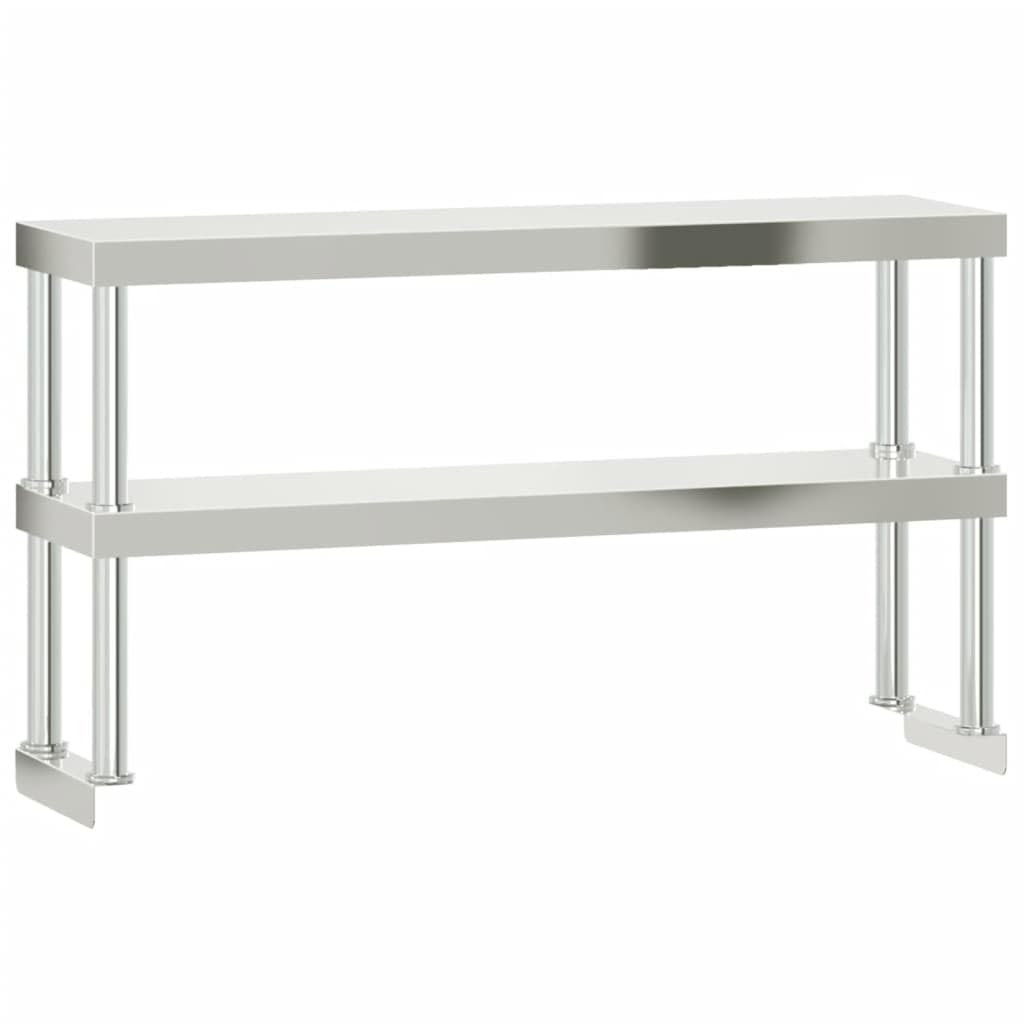 Stainless Steel Kitchen Prep Work Table with Overshelf, Rolling Food Preparation Station with 2-Tier Storage Shelf, Mobile Commercial Utility Cart for Restaurant Catering 43.3x21.7x59.1 Inches