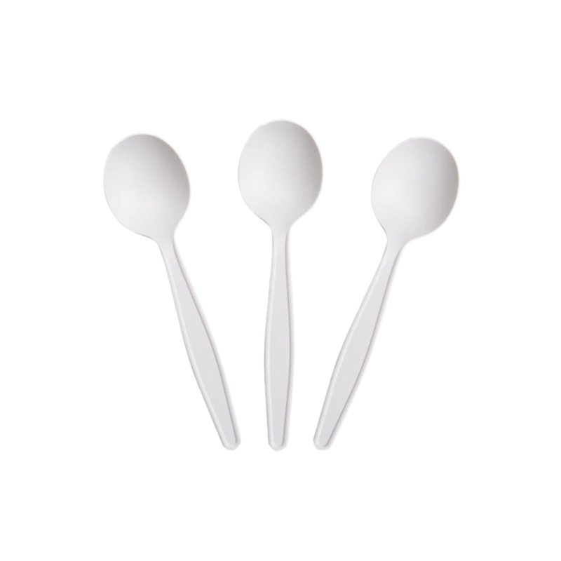 Yoaier Eco-Friendly 6" Disposable Soup Spoons - 50 Pack Heavy Duty Disposable Silverware, Extra-Length Cornstarch Serving Spoons for Hot Soup, Ice Cream,Chili, Parties (Ivory)