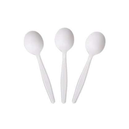 Yoaier Eco-Friendly 6" Disposable Soup Spoons - 50 Pack Heavy Duty Disposable Silverware, Extra-Length Cornstarch Serving Spoons for Hot Soup, Ice Cream,Chili, Parties (Ivory)