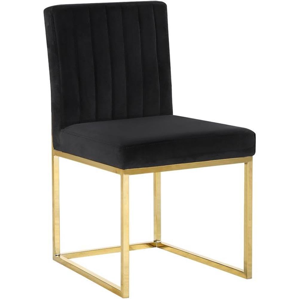 Meridian Furniture Giselle Collection Modern | Contemporary Velvet Upholstered Dining Chair with Durable Metal Base, Set of 2, 18" W x 22" D x 32" H, Black
