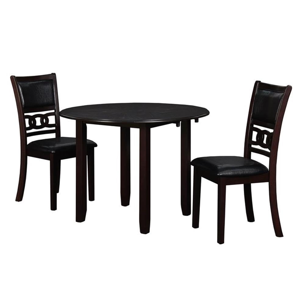 New Classic Furniture Gia 3-Piece Drop Leaf Dining Table Set with 2 Chairs, 42-Inch, Ebony