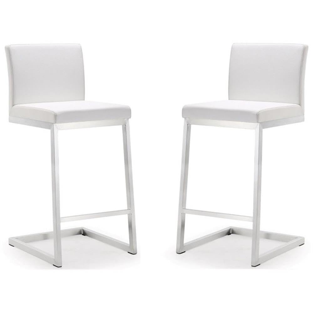 Tov Furniture Parma White Performance Vegan Leather and Stainless Steel Counter Stool - Set of 2