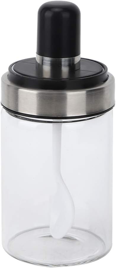 Glass Spice Jars, Transparent Seasoning Bottle Container with Visible Cover Spoon for Kitchen