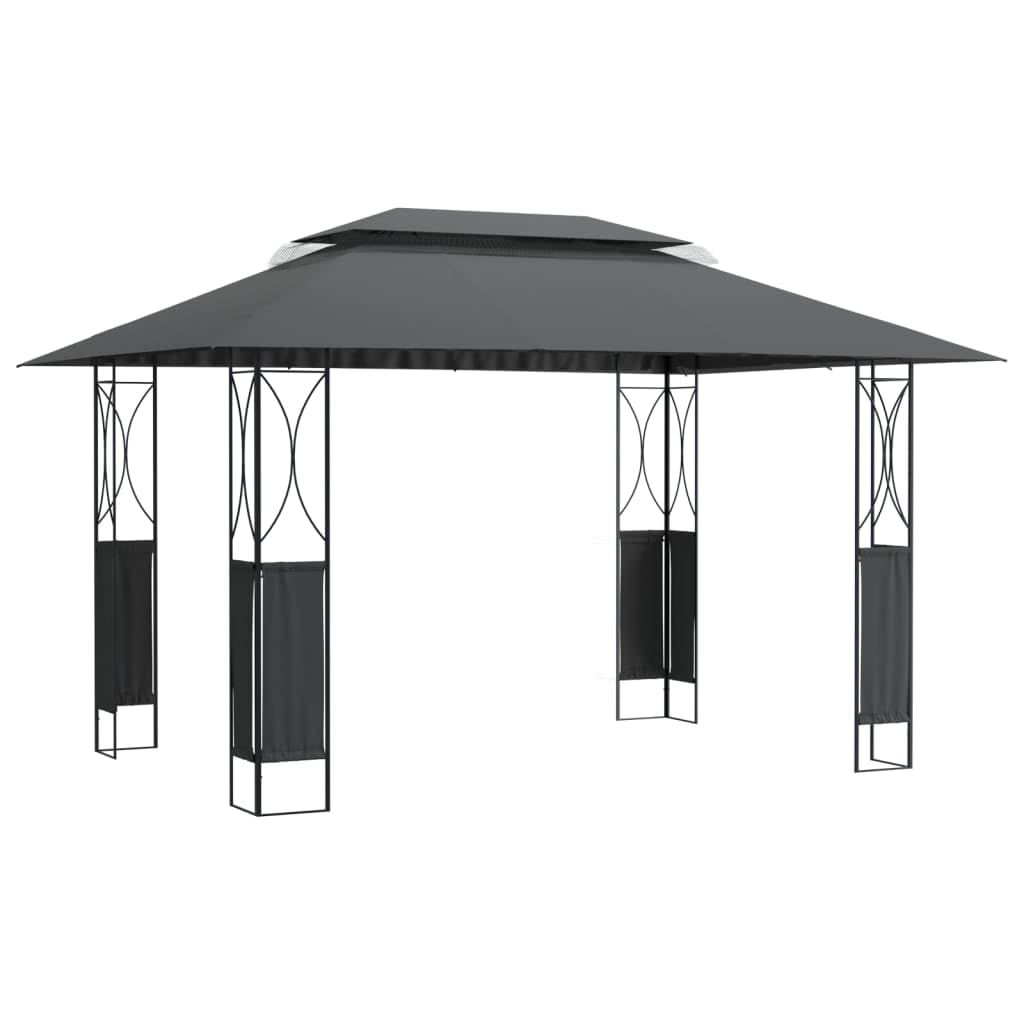 Dark Gray Steel Rectangular Gazebo, 157.5x118.1 Inch Water-Resistant Outdoor Canopy for Patio, Garden, Large Capacity for 10 People Outdoor Structures