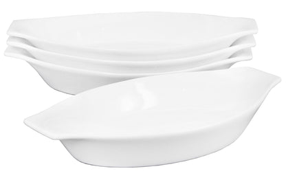 jinsongdafa 6" x 4" Ceramic Oval Small Au Gratin Baking Dishes 7 oz, Set of 4 Banana Split Bowls, Oven and Microwave Safe, for 1 person servings, Bakeware with Handle(8.3 IN) for Kitchen and Home