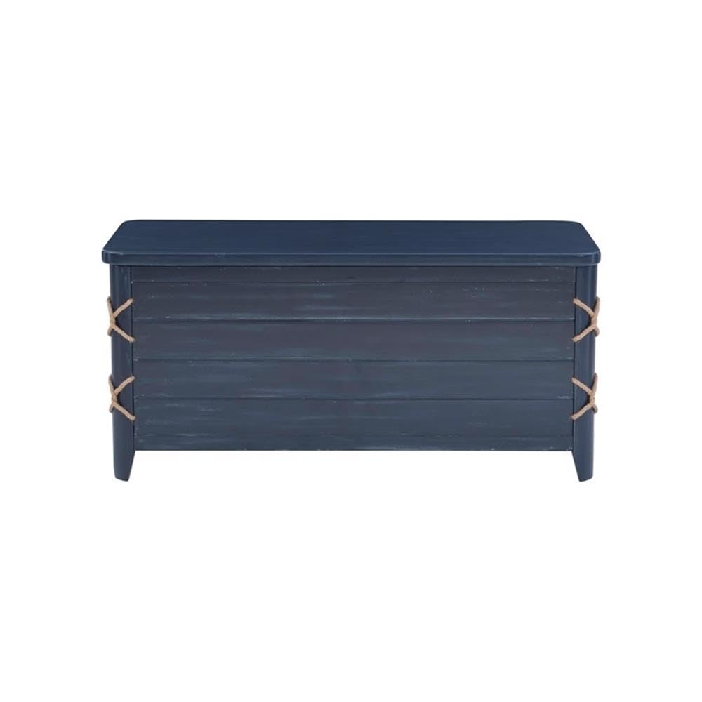 BOWERY HILL Modern Wood Rope Storage Chest, 38" L x 18" D x 18" H, Cedar Lined, Blue Finish, Paneled Design with Rope Trim, Versatile for Blanket Storage, Seating, or Coffee Table Use