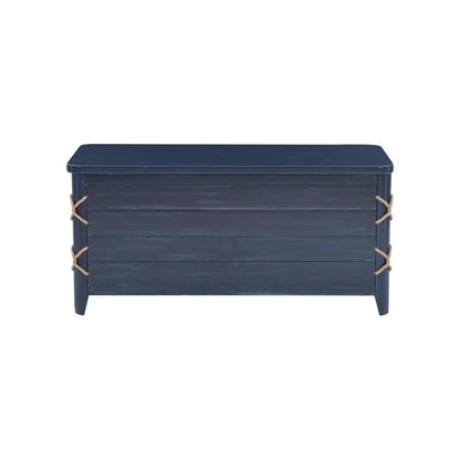 BOWERY HILL Modern Wood Rope Storage Chest, 38" L x 18" D x 18" H, Cedar Lined, Blue Finish, Paneled Design with Rope Trim, Versatile for Blanket Storage, Seating, or Coffee Table Use
