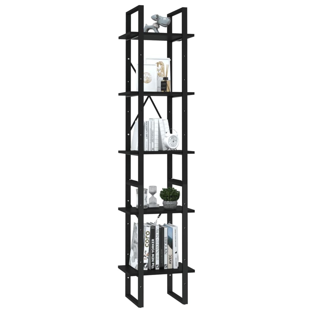 Holepyr Black Engineered Wood 5 Tier Book Cabinet with Matte Finish, Medium Size Freestanding Shelf for Living Room Office Bedroom Storage and Display