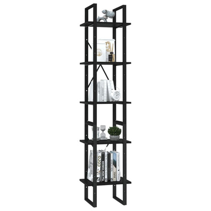 Holepyr Black Engineered Wood 5 Tier Book Cabinet with Matte Finish, Medium Size Freestanding Shelf for Living Room Office Bedroom Storage and Display