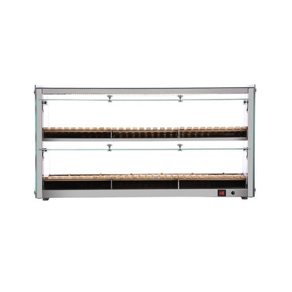 Pemberly Row Glass Countertop Dry Bakery Display Case, 40 in, 5.3 cu. ft. Capacity, Curved Glass, LED Lighting, Stainless Steel and Bamboo Design, Easy-Clean for Pastries and Bread