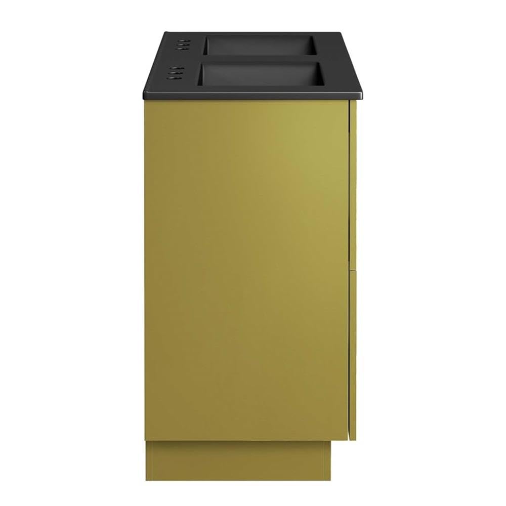 Modway Quantum Modern 48" Double Sink Bathroom Vanity in Black Gold with Ceramic Sink Basin and Storage Drawer