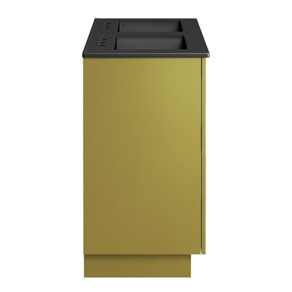 Modway Quantum Modern 48" Double Sink Bathroom Vanity in Black Gold with Ceramic Sink Basin and Storage Drawer